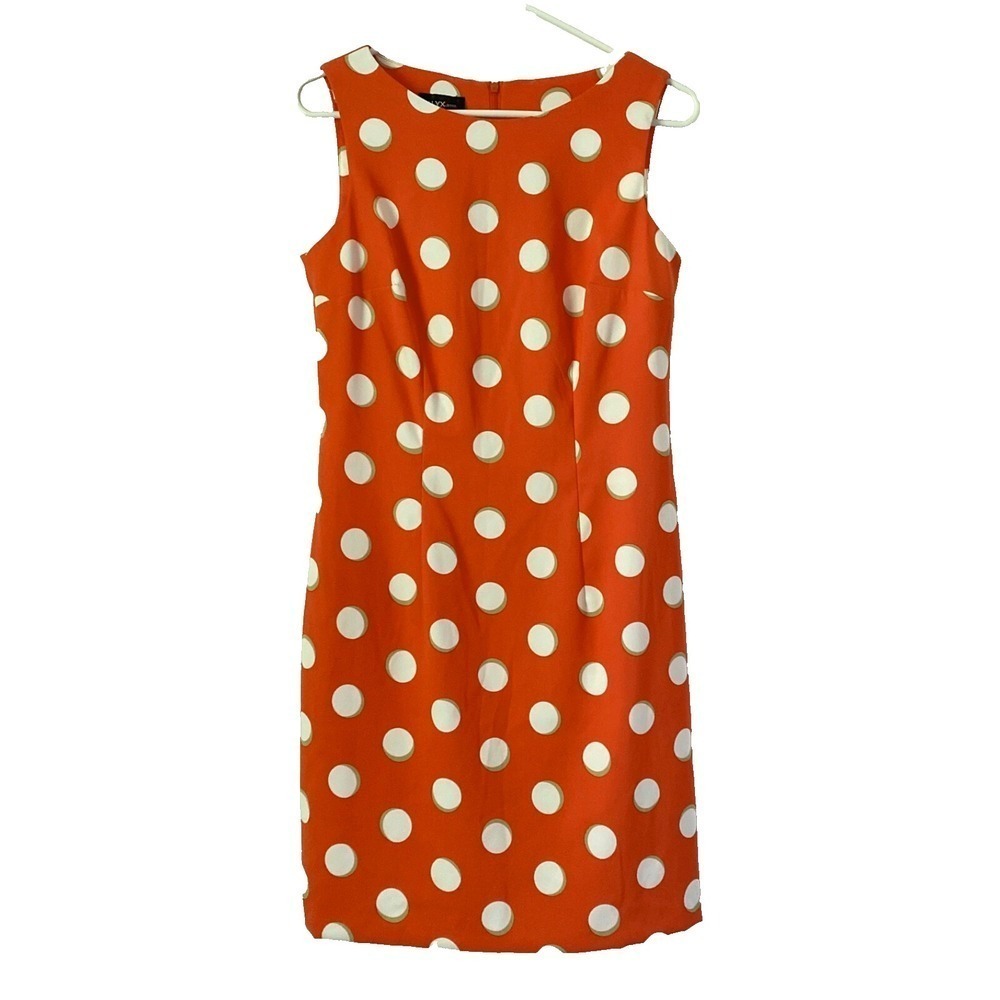 ALYX Dress Orange & White w Polka Dots Zip Back Sleeveless Retro Women's Size 10